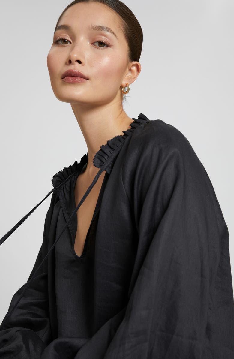 & Other Stories Split Neck Trapeze Blouse, Alternate, color, Black
