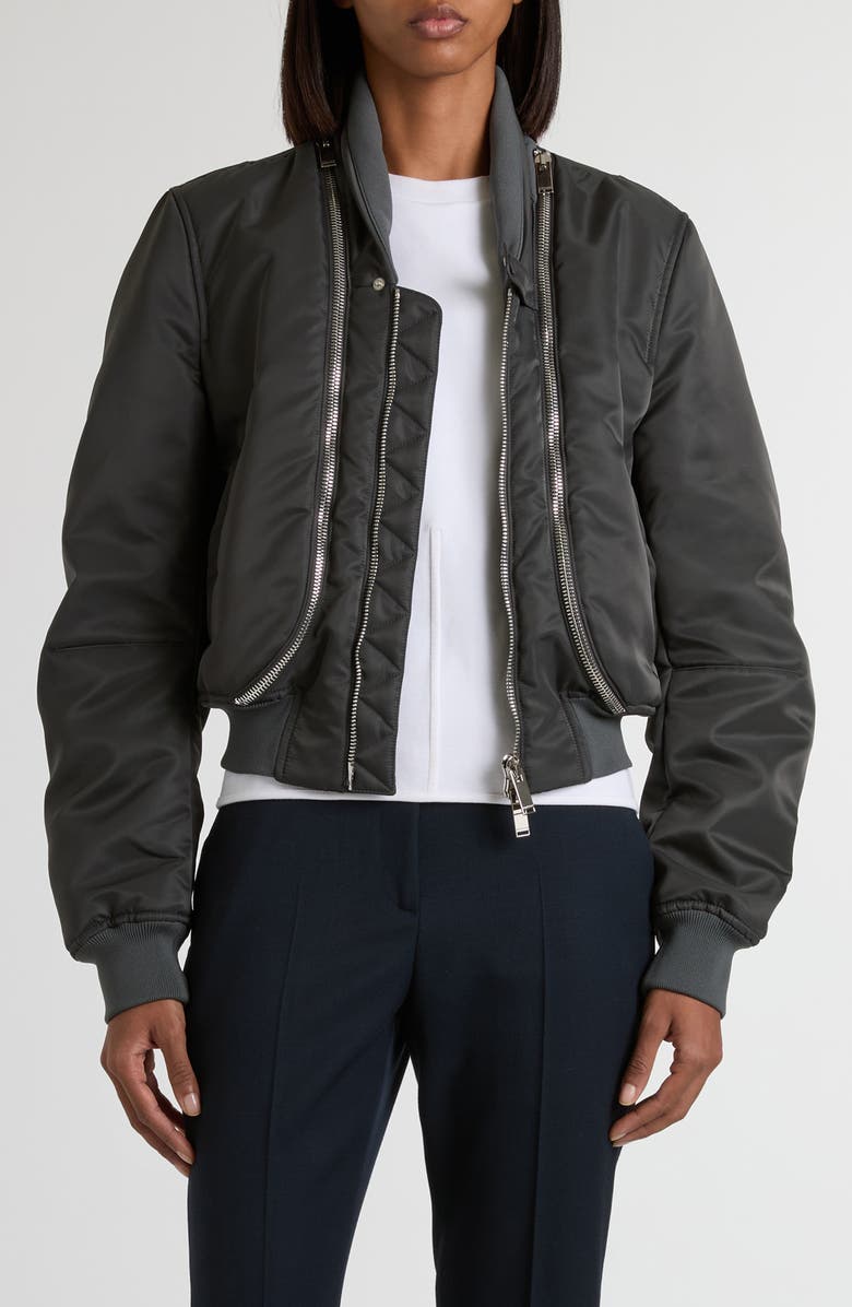 McQueen Zip Pocket Nylon Bomber Jacket, Main, color, Grey