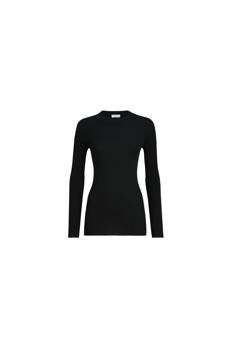 Sparkling cashmere and silk rib knit lightweight sweater, Alternate, color, Black