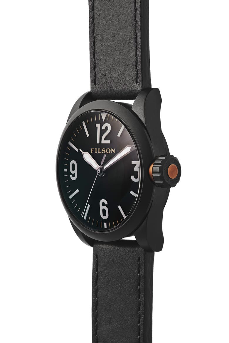 Field Leather Strap Watch, 41mm, Alternate, color, BLACK LEATHER STRAP
