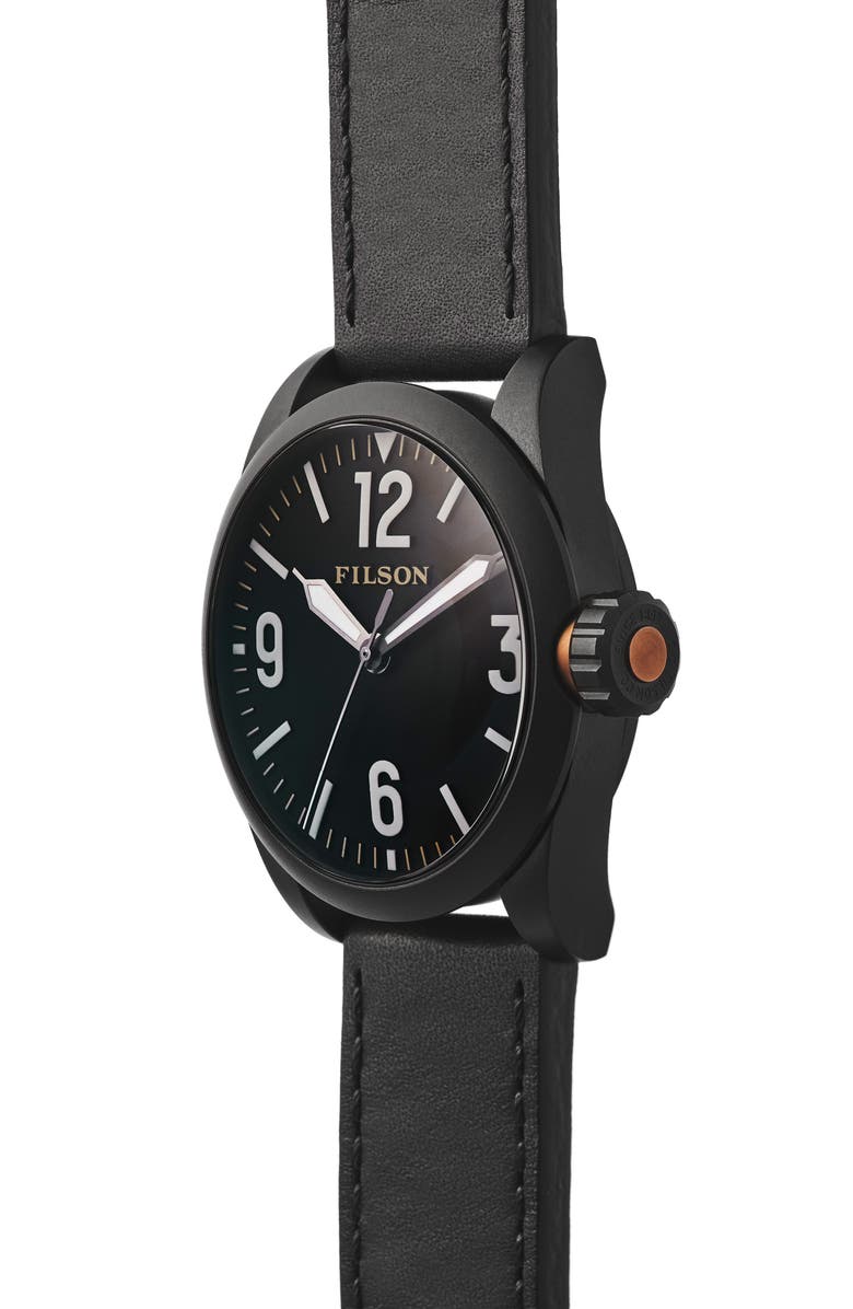 Filson Field Leather Strap Watch, 41mm, Alternate, color, 