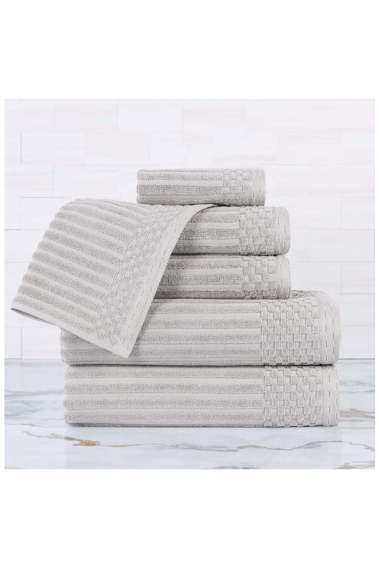 Soho 6-Piece Textured Cotton Bath Towel Set, Alternate, color, SILVER
