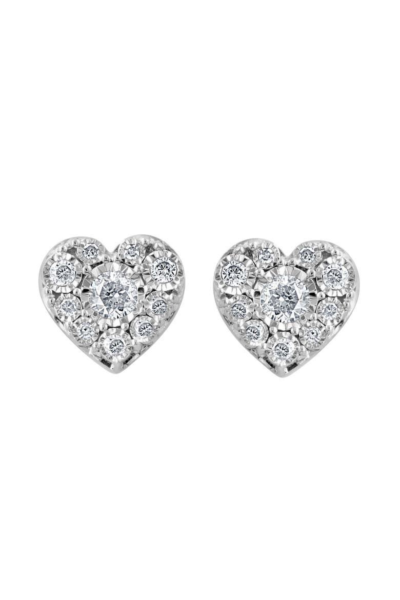 Sterling Silver Diamond Heart Stud Earrings, Main, color, SILVER