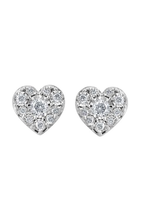 Sterling Silver Diamond Heart Stud Earrings