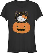 Hello Kitty Junior's Hello Kitty Halloween Pumpkin and Kitty Graphic T-Shirt