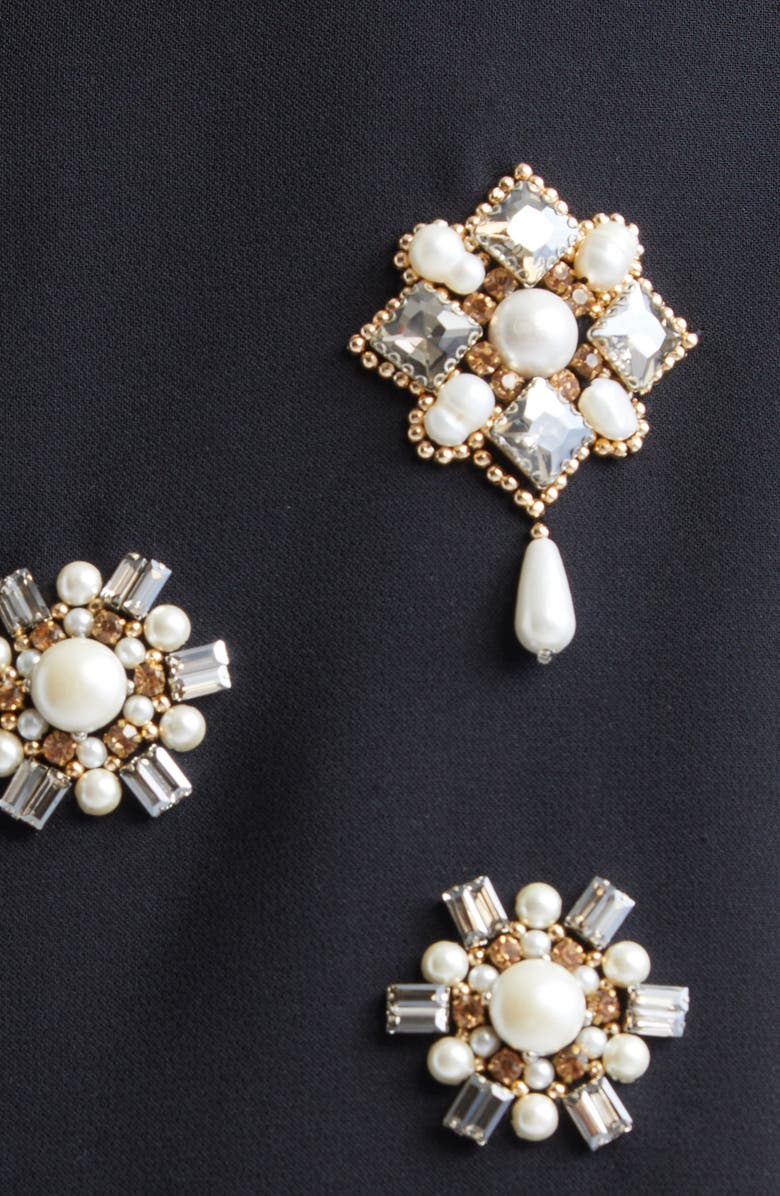 Carolina Herrera Embellished Bow Shoulder Column Gown, Alternate, color, Black Multi