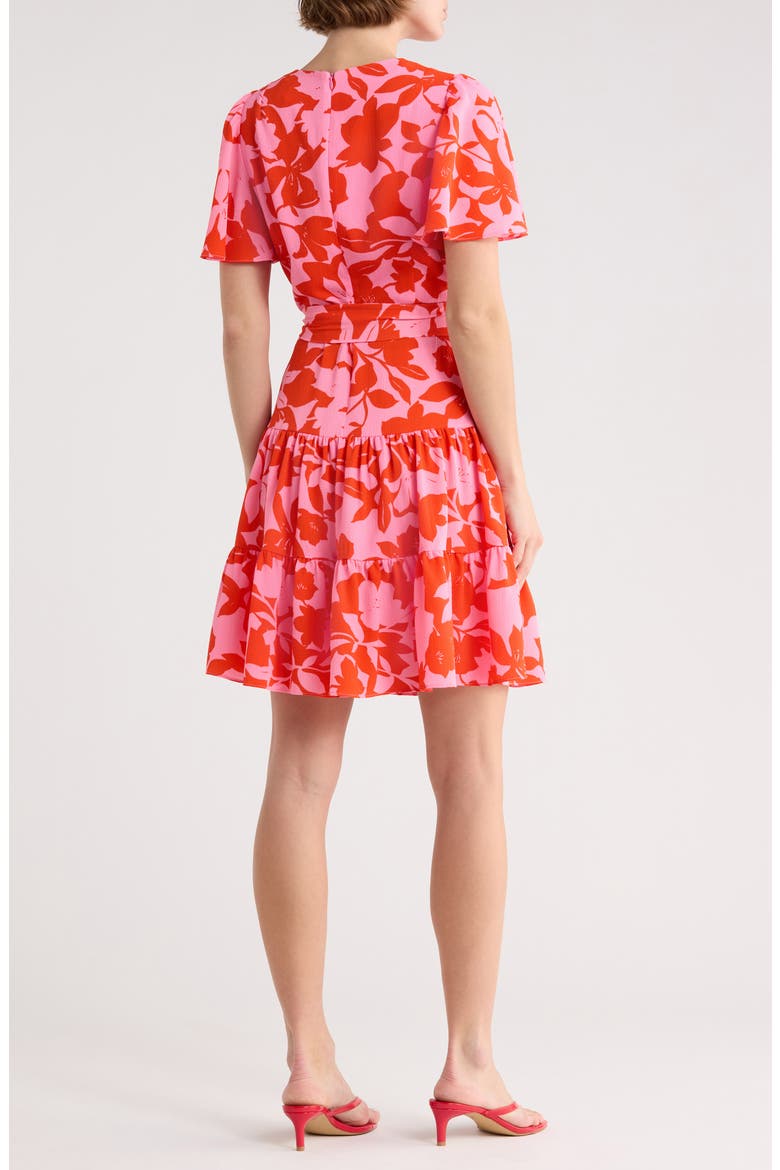 Floral Short Sleeve Fit & Flare Dress, Alternate, color, PINK