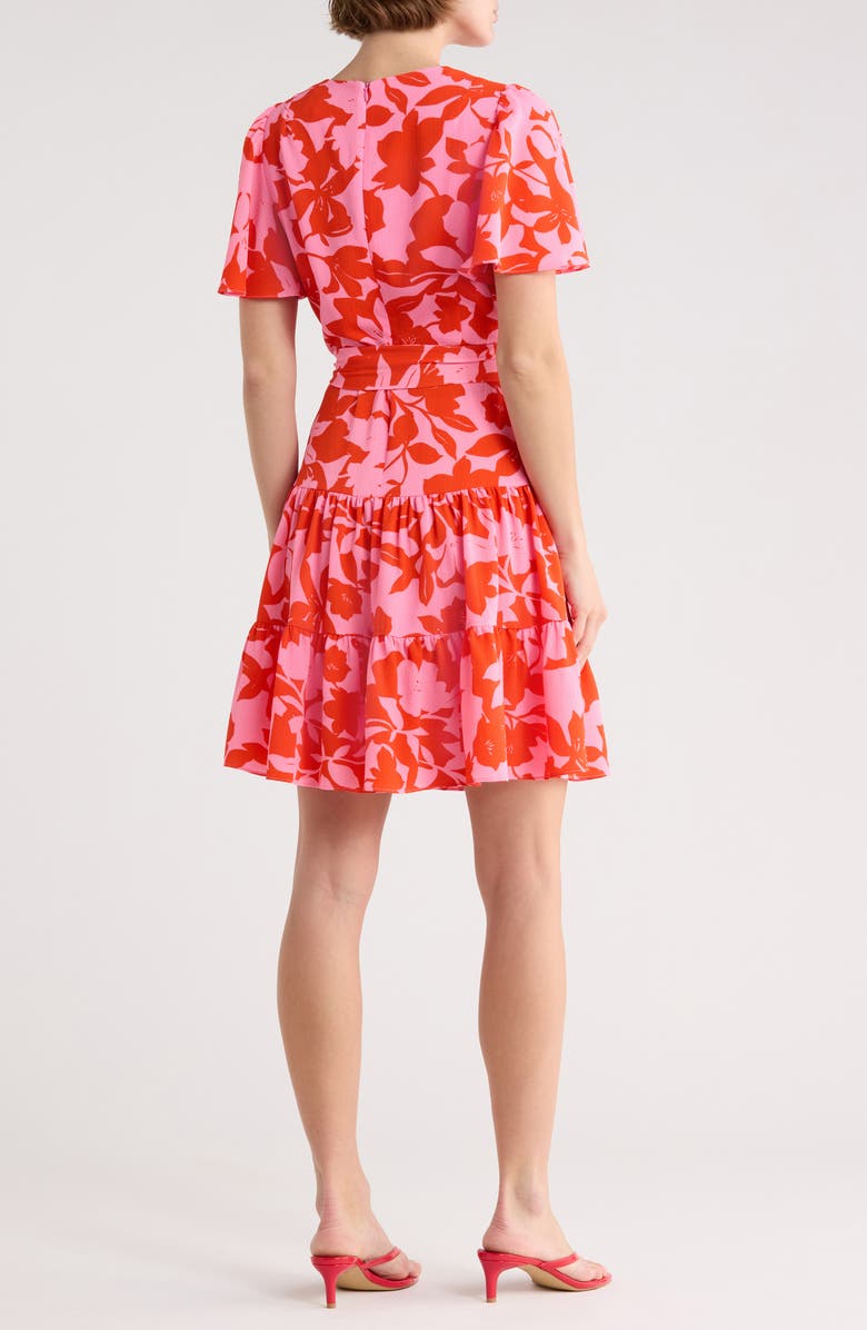 Eliza J Floral Short Sleeve Fit & Flare Dress, Alternate, color, Pink