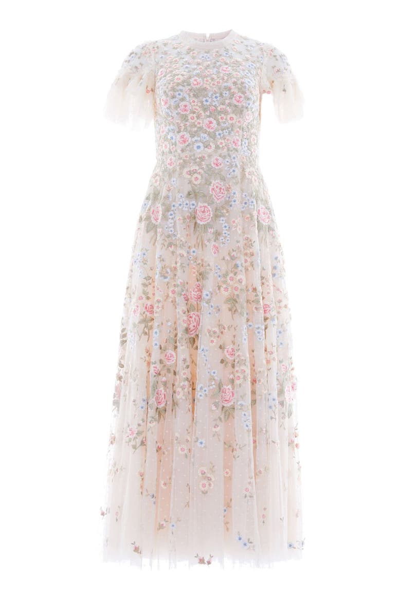 Antoinettes Floral Round Neck Midi Gown, Alternate, color, Cream