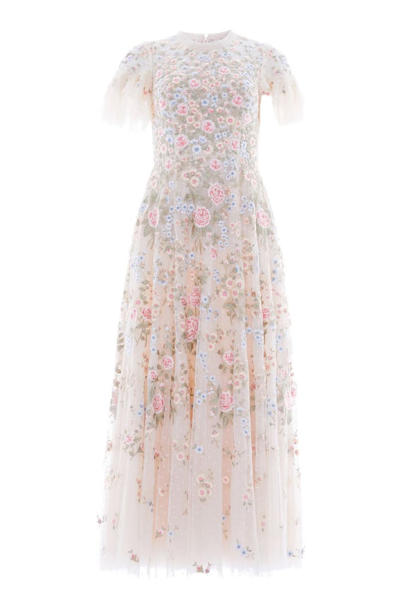 Needle & Thread Antoinettes Floral Round Neck Midi Gown, Alternate, color, Cream