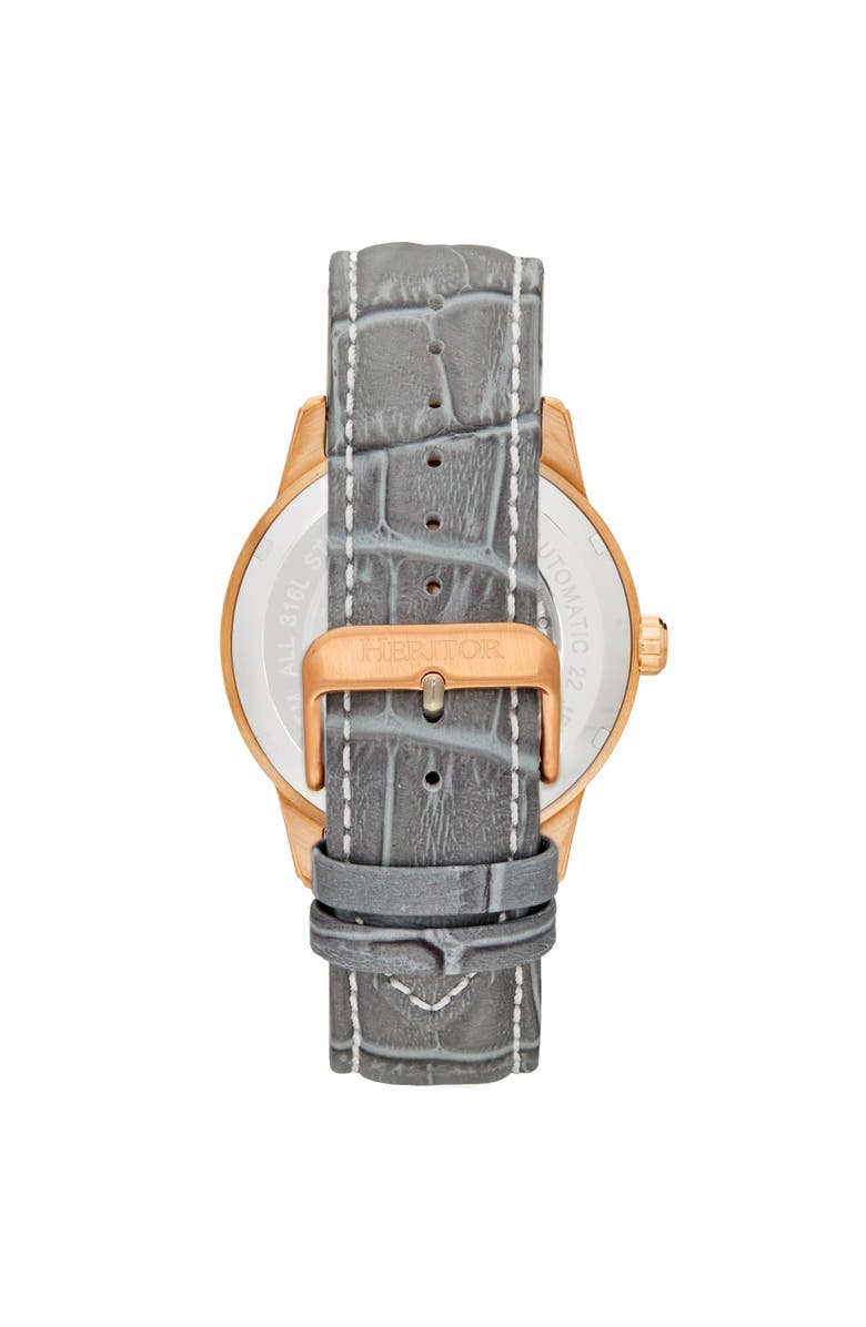 Heritor Automatic Davies Semi-Skeleton Leather-Band Watch, Alternate, color, Rose Gold/Gray