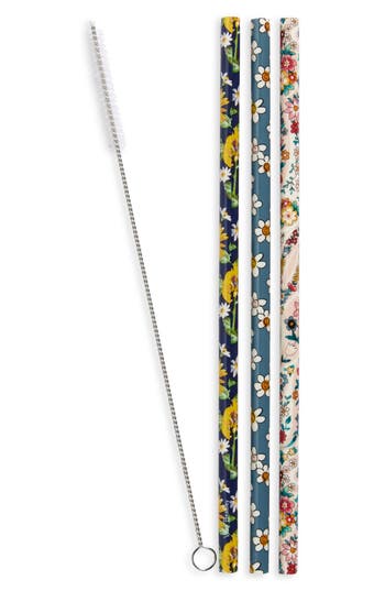 Vera Bradley Set Of 4 Reusable Straws In Multi