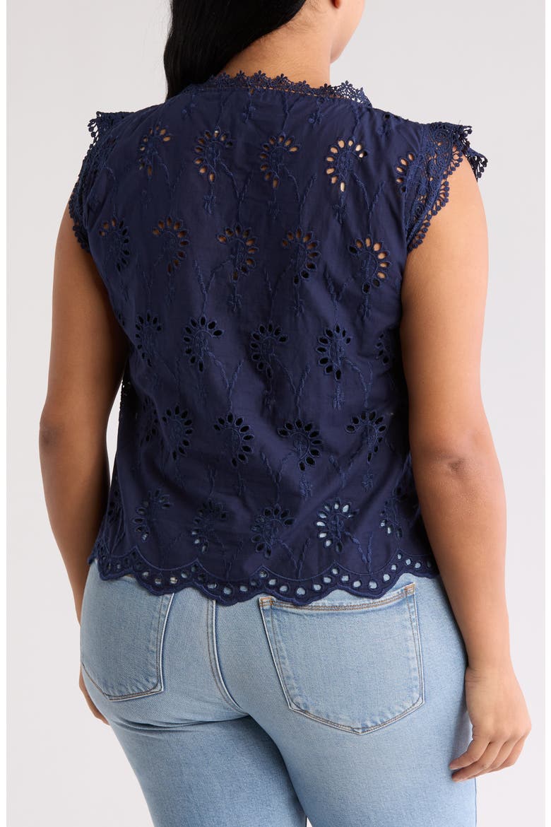 Lace Trim Embroidered Eyelet Blouse, Alternate, color, NAVY