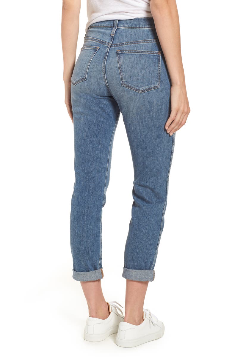 Caslon<sup>®</sup> Arden High Waist Embroidered Boyfriend Jeans, Alternate, color, 