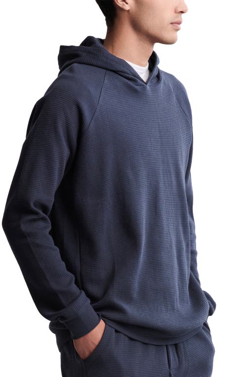 Barefoot Dreams Thermal Cotton Hoodie In Blue