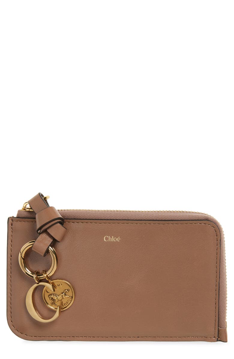 Chloé Small Alphabet Zip Leather Card Holder, Main, color, Woodrose