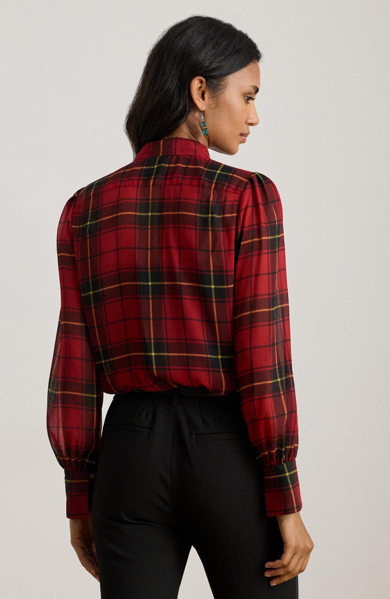 Lauren Ralph Lauren Plaid Tie Neck Chiffon Top, Alternate, color,