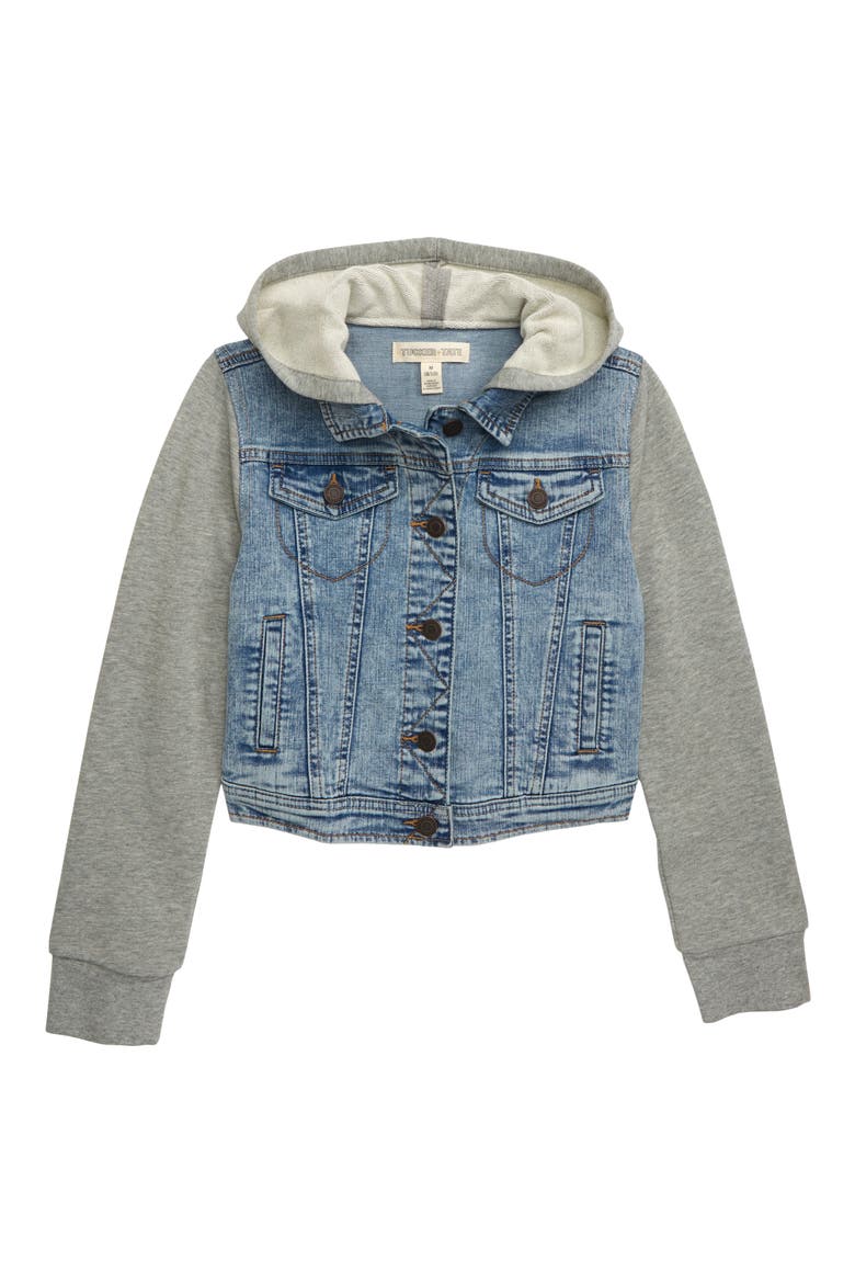 Hooded Denim Jacket, Main, color, VINTAGE RAINBOW WASH