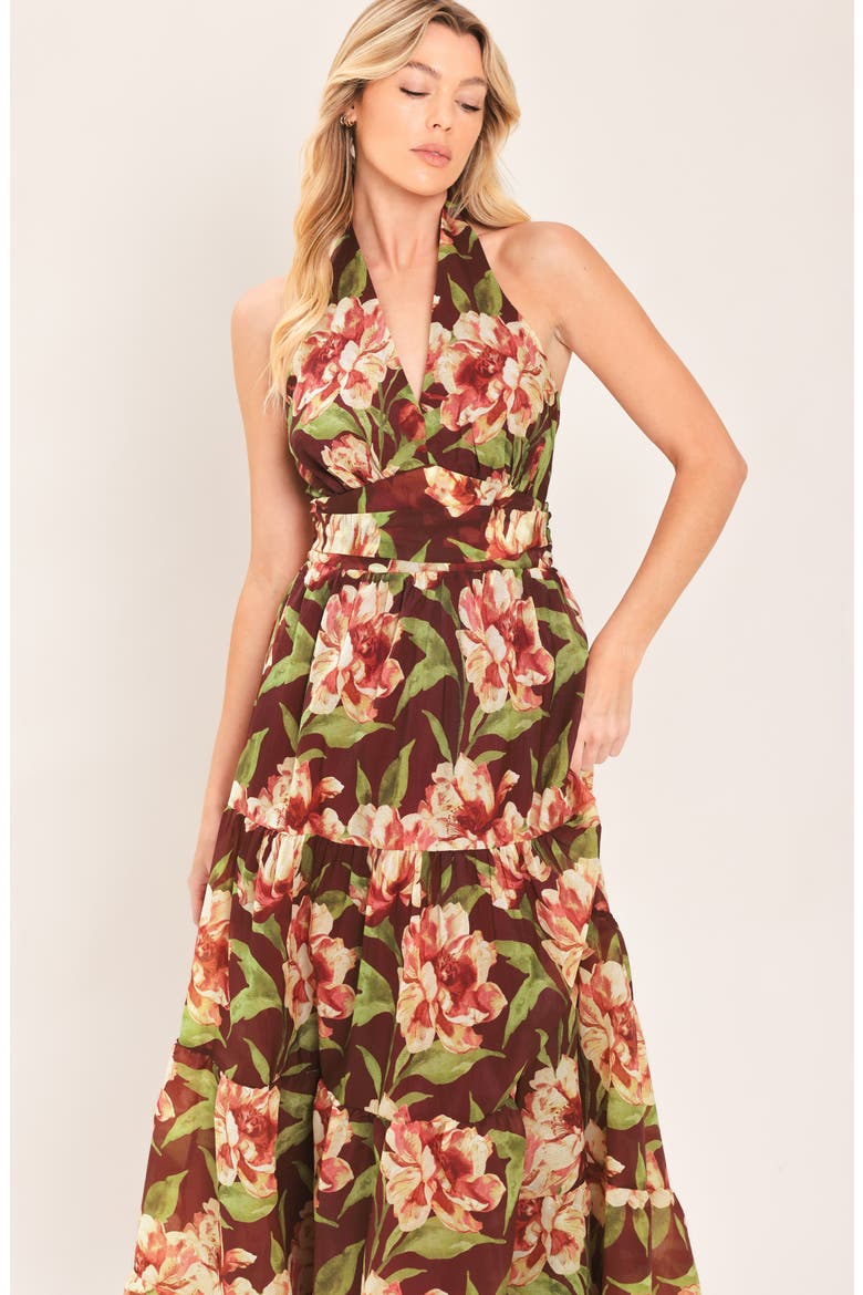 Printed Maxi Halter Dress, Alternate, color, BURGUNDY