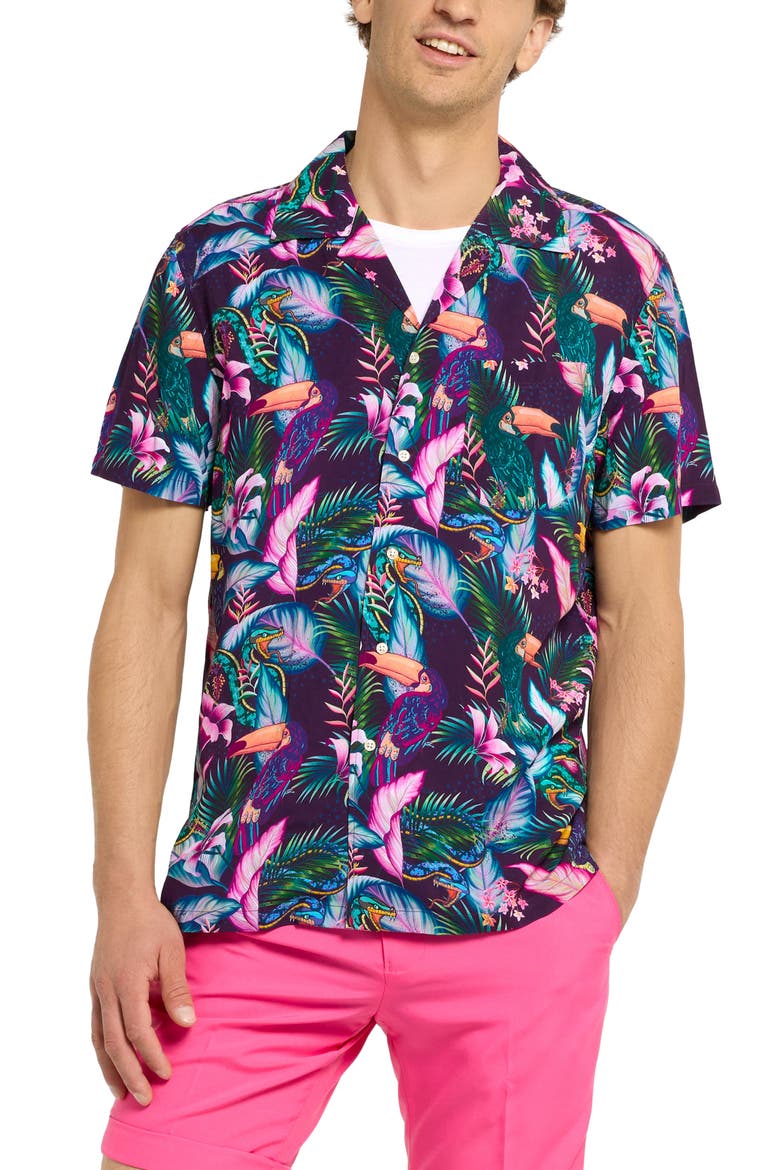 Tropical Jungle Camp Shirt, Main, color, PURPLE MULTI