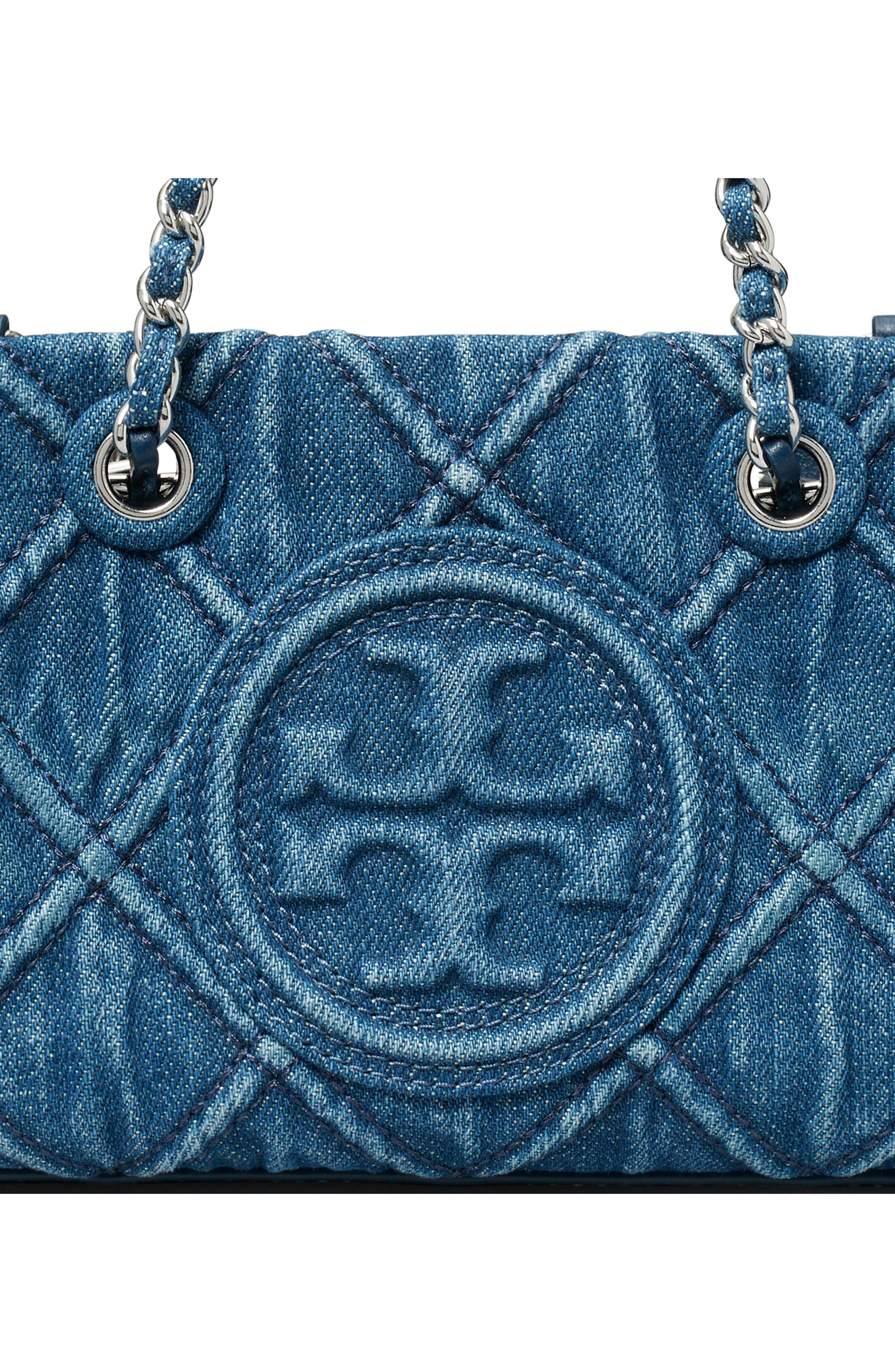 Tory Burch Mini Fleming Denim Tote, Alternate, color, 
