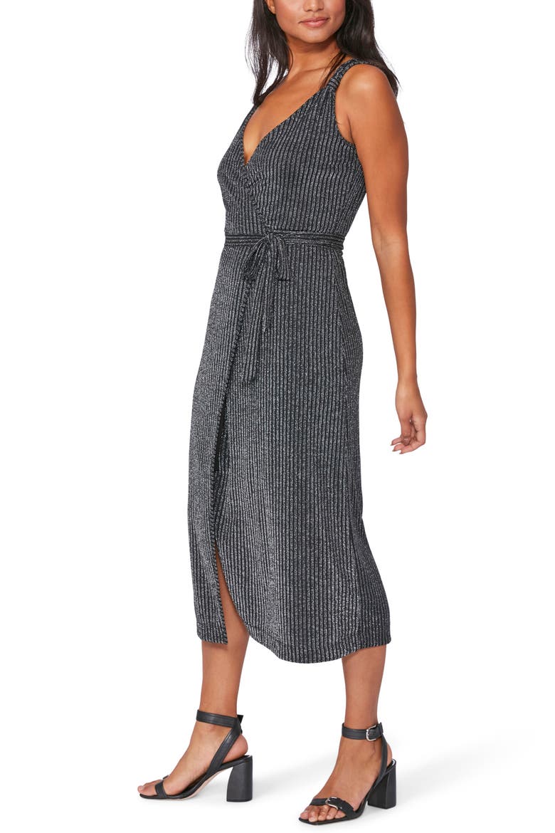 Marina Metallic Wrap Dress, Alternate, color, BLACK W/ SILVER METALLIC