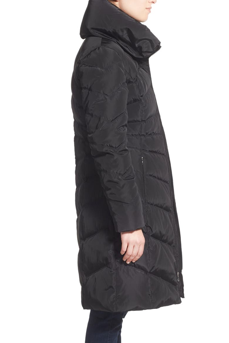 Knit Trim Down & Feather Fill Coat, Alternate, color, BLACK