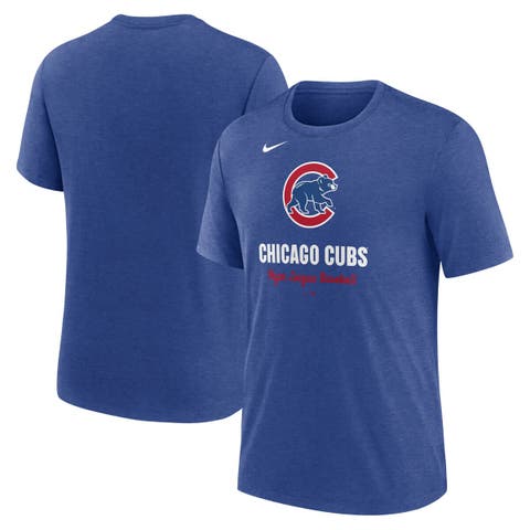 Men's Nike Heather Royal Chicago Cubs Logo Tri-Blend T-Shirt
