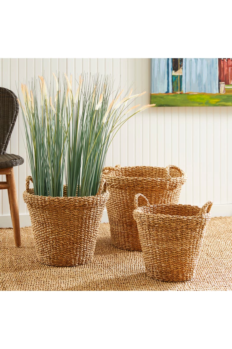 Seagrass Tapered Baskets With Handles And Cuffs Set of 3, Alternate, color, Beige