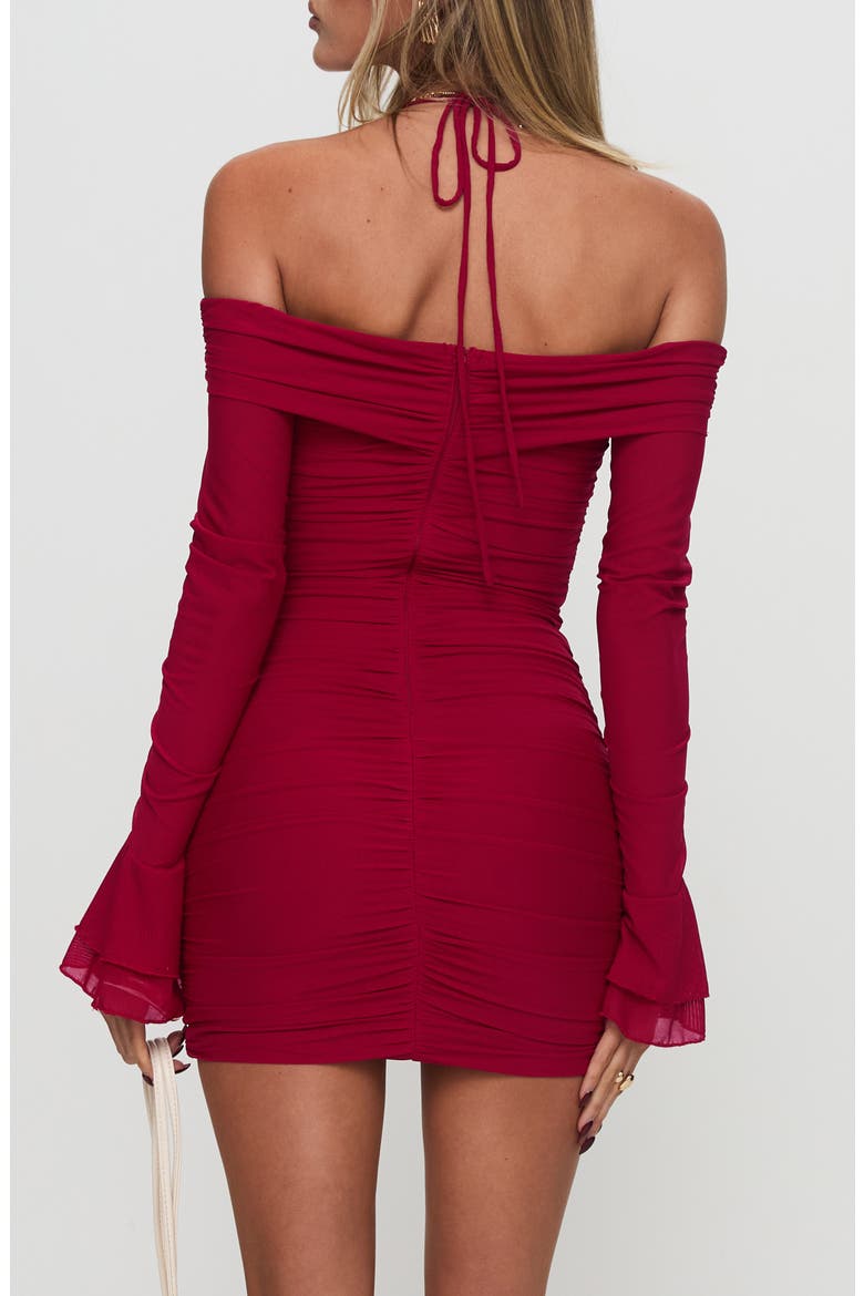 Taylon Off the Shoulder Long Sleeve Mini Body-Con Dress, Alternate, color, RED