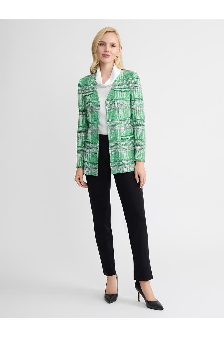 Tailored Crochet Trim Plaid Knit Jacket, Main, color, Clover Field/New Ivory/Black