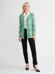 Misook Tailored Crochet Trim Plaid Knit Jacket