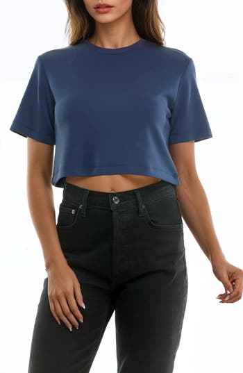 Urban Social Cloud Luxe Crewneck Crop T-shirt In Navy