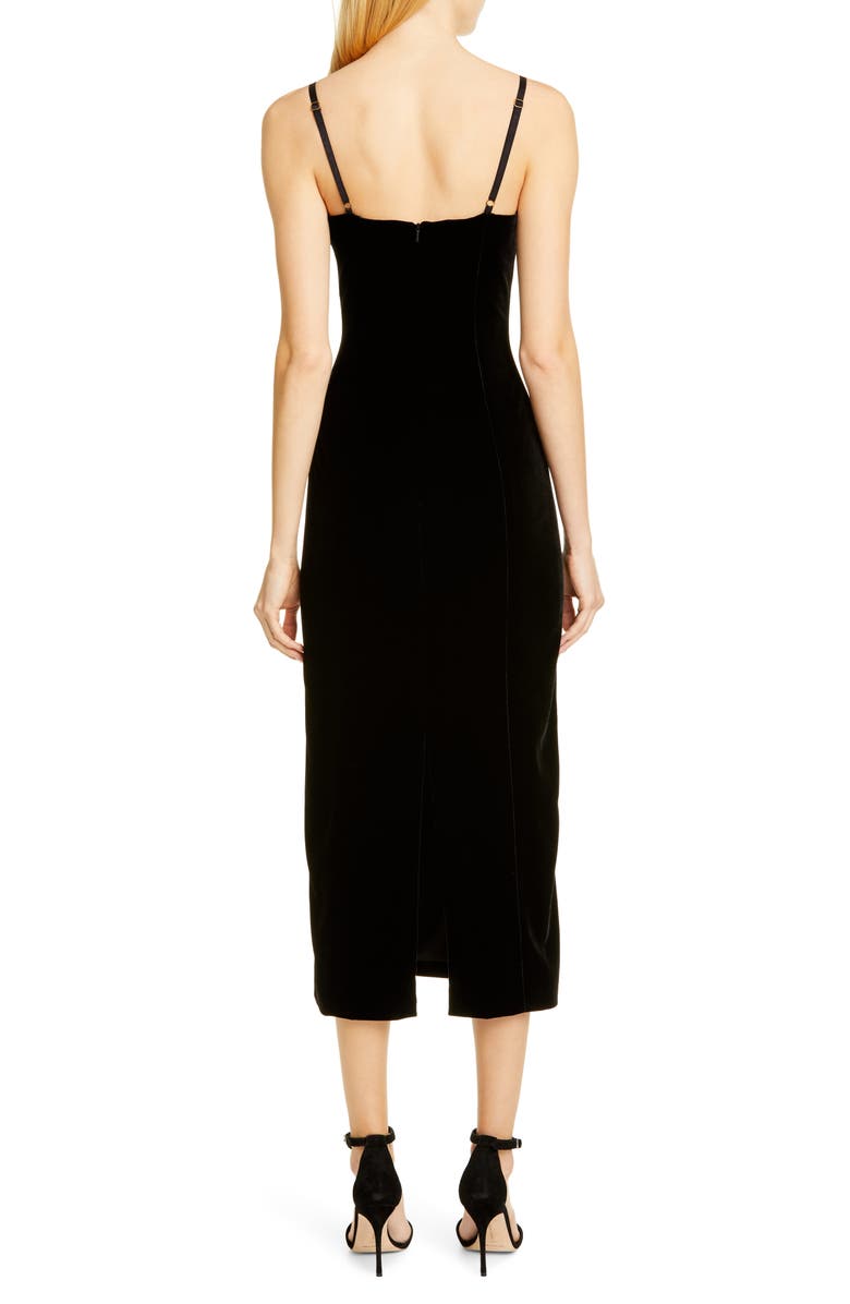 Brandon Maxwell Satin & Velvet Bustier Midi Dress, Alternate, color,