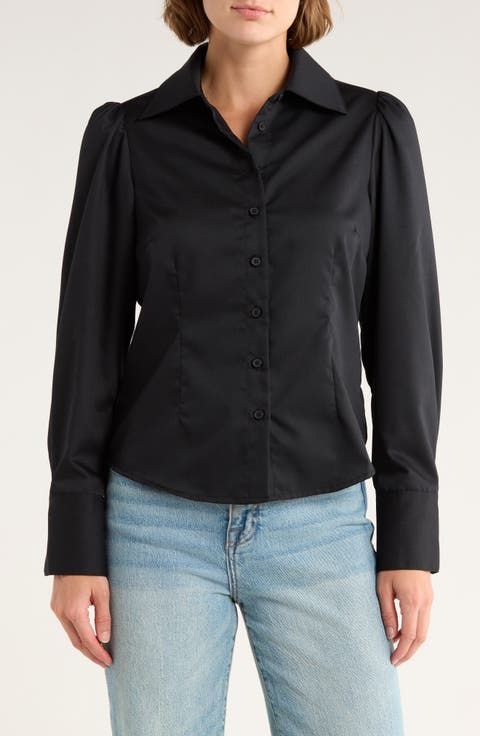 Gathered Seam Puff Sleeve Button-Up Shirt