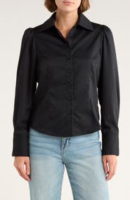 French Connection Gathered Seam Puff Sleeve Button-Up Shirt