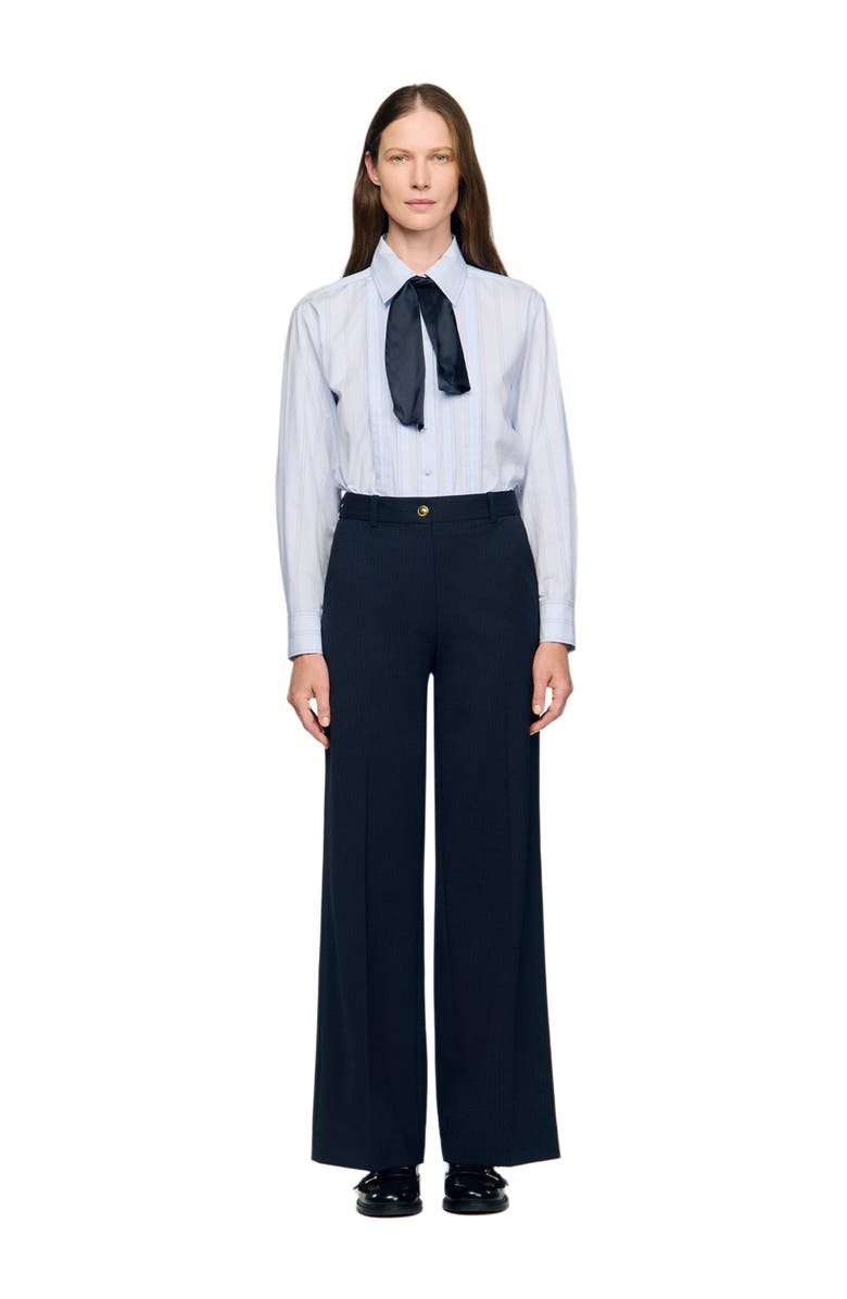 SANDRO Minimal chalk-striped trousers, Alternate, color, Navy Blue