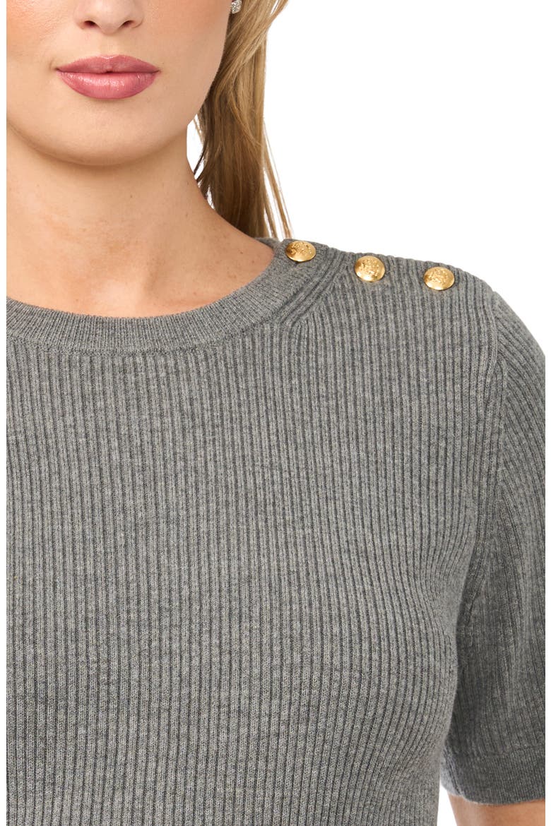Button Shoulder Rib Short Sleeve Sweater, Alternate, color, GRAVEL GREY
