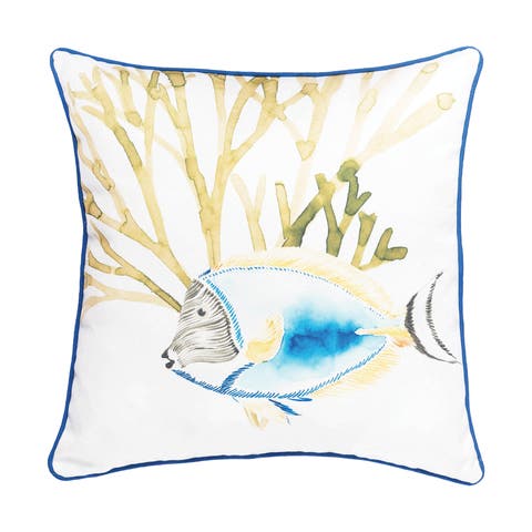 Belmont Fish Coral 100% Cotton HD Printed Accent Throw Pillow 18" x 18" "
