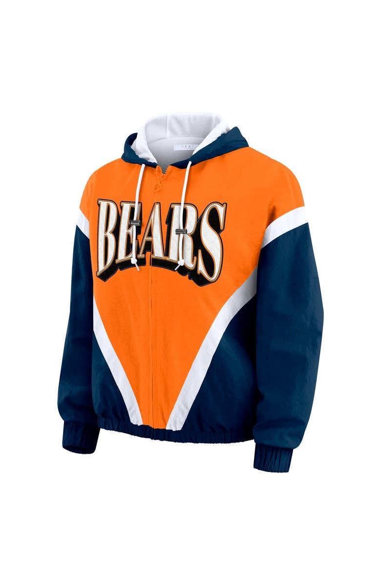 WEAR by Erin Andrews Women's WEAR by Erin Andrews Orange/Navy Chicago Bears Retro Crinkle Full-Zip Hoodie Windbreaker, Alternate, color, Orange