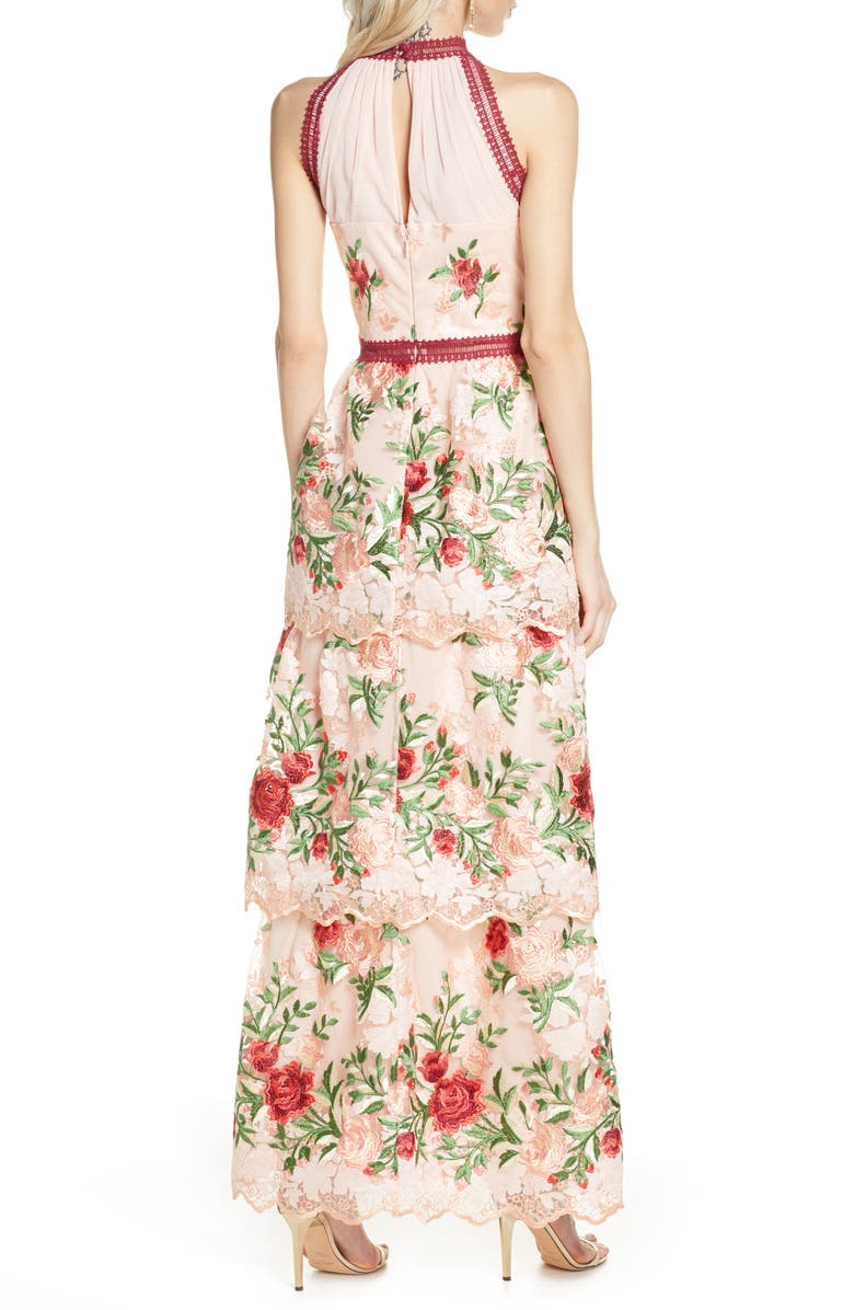 Chi Chi London Rosaleen Embroidered Mesh Gown, Alternate, color,