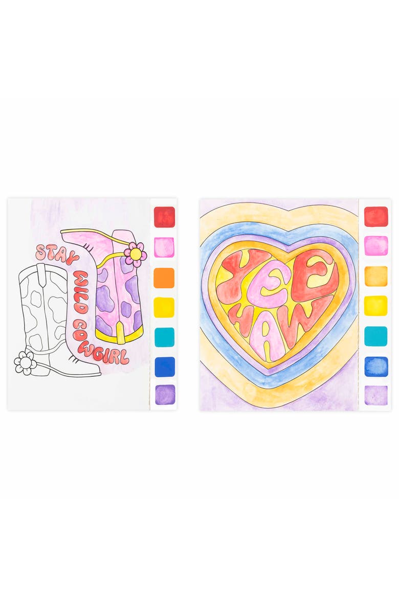 Watercolor Pad Kit, Western, 8 Frog & Cowgirl Designs, Alternate, color, Multicolored