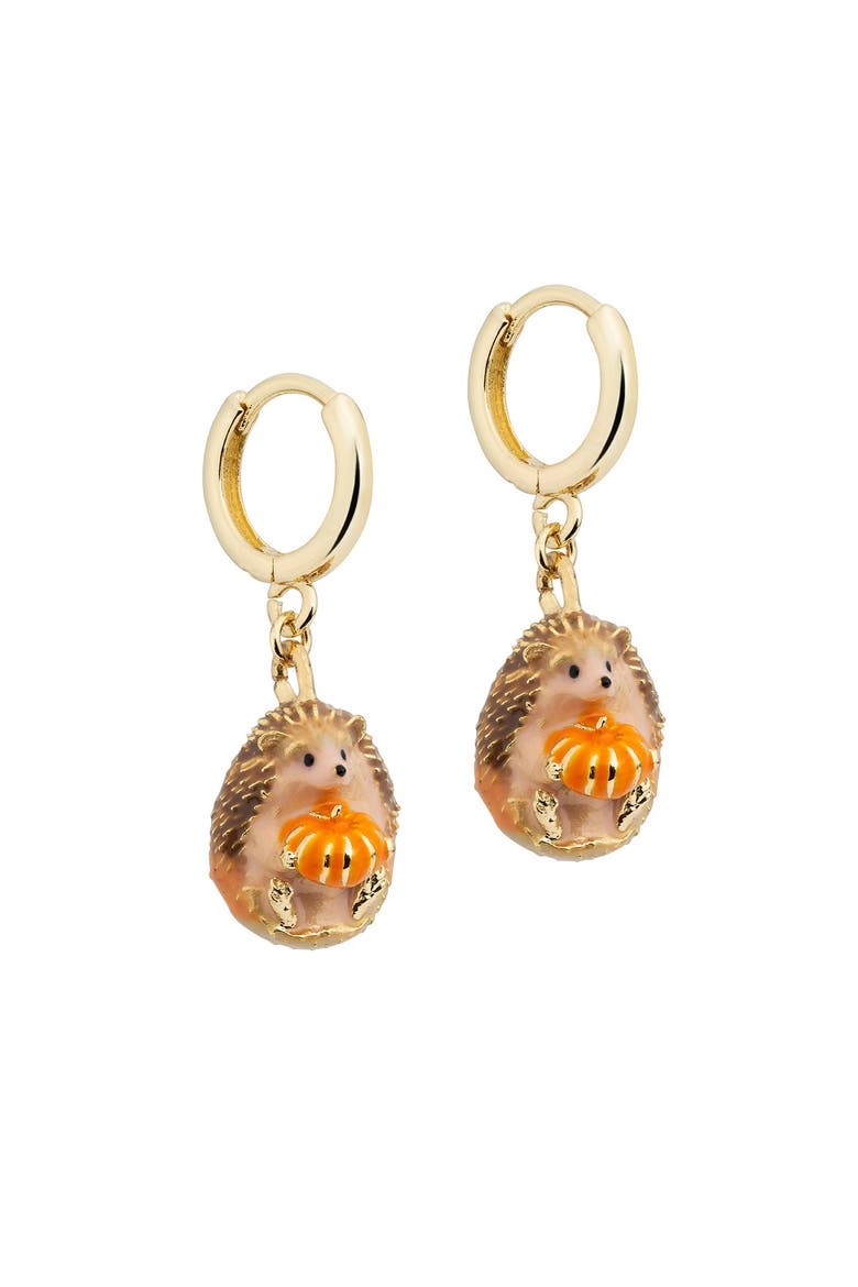 Hedgehog & Pumpkin Huggie Earrings, Main, color, Hedgehog & Pumpkin