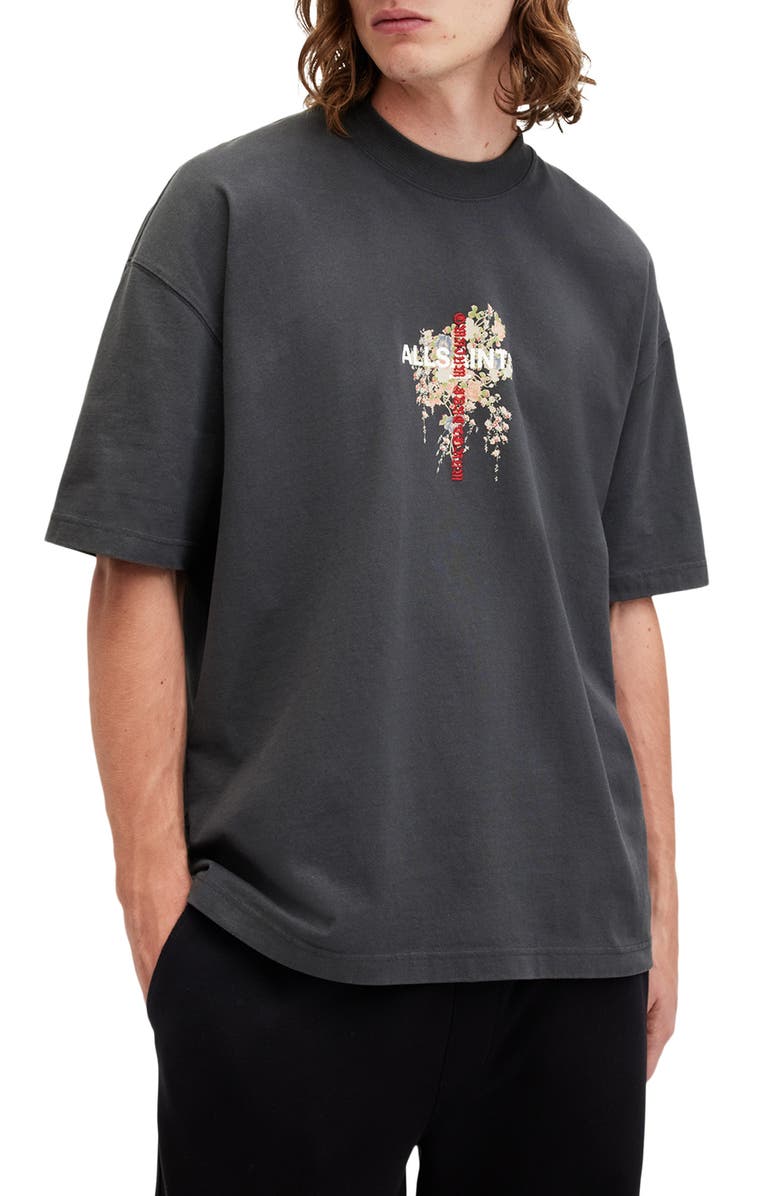 AllSaints Eternal Embroidered Cotton Graphic T-Shirt, Main, color, Washed Black