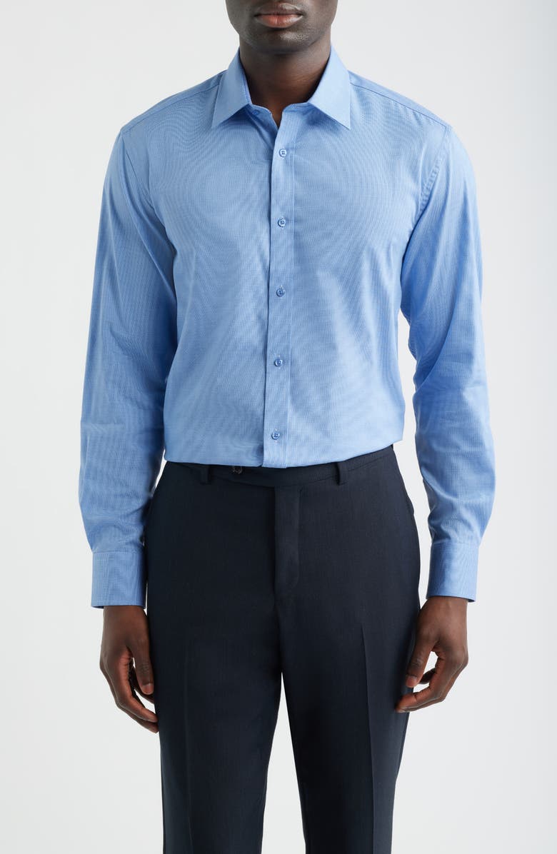 DANIEL HECHTER Paris Modern Fit Blue Micropattern Cotton Dress Shirt, Main, color, 