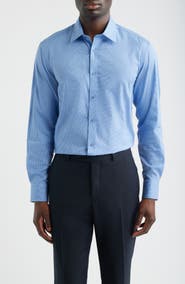 DANIEL HECHTER Paris Modern Fit Blue Micropattern Cotton Dress Shirt