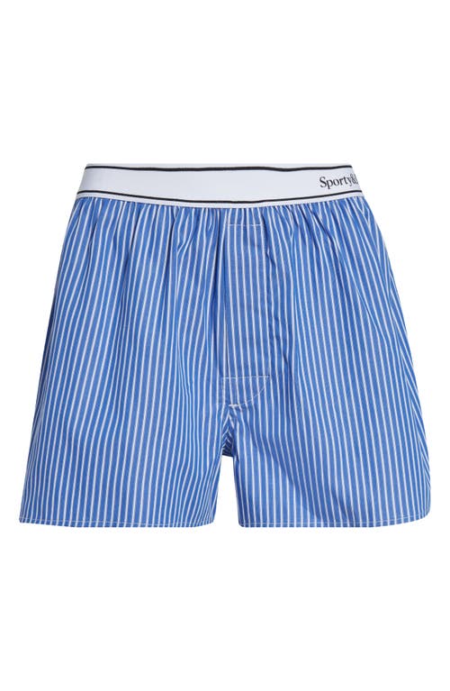 Shop Sporty And Rich Sporty & Rich Serif Logo Stripe Boxer Shorts In Blue Striped