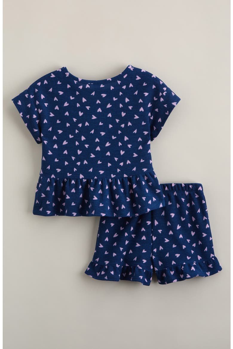 Kids' Two-Piece Waffle Knit Ruffle Pajamas, Alternate, color, NAVY PURPLE HEARTS