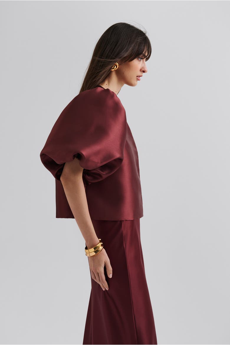 Cleo Pouf Balloon Sleeve Blouse, Alternate, color, Wine
