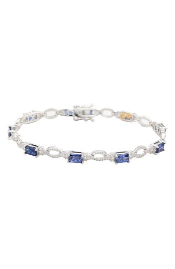 Suzy Levian Sterling Silver Emerald-cut Pink Sapphire And Diamond Accent Tennis Bracelet In Blue